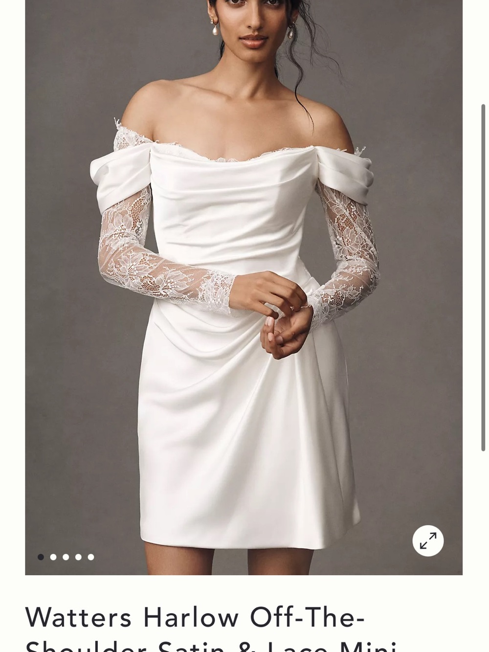 Watters White Off-the-Shoulder Satin & Lace Mini Dress